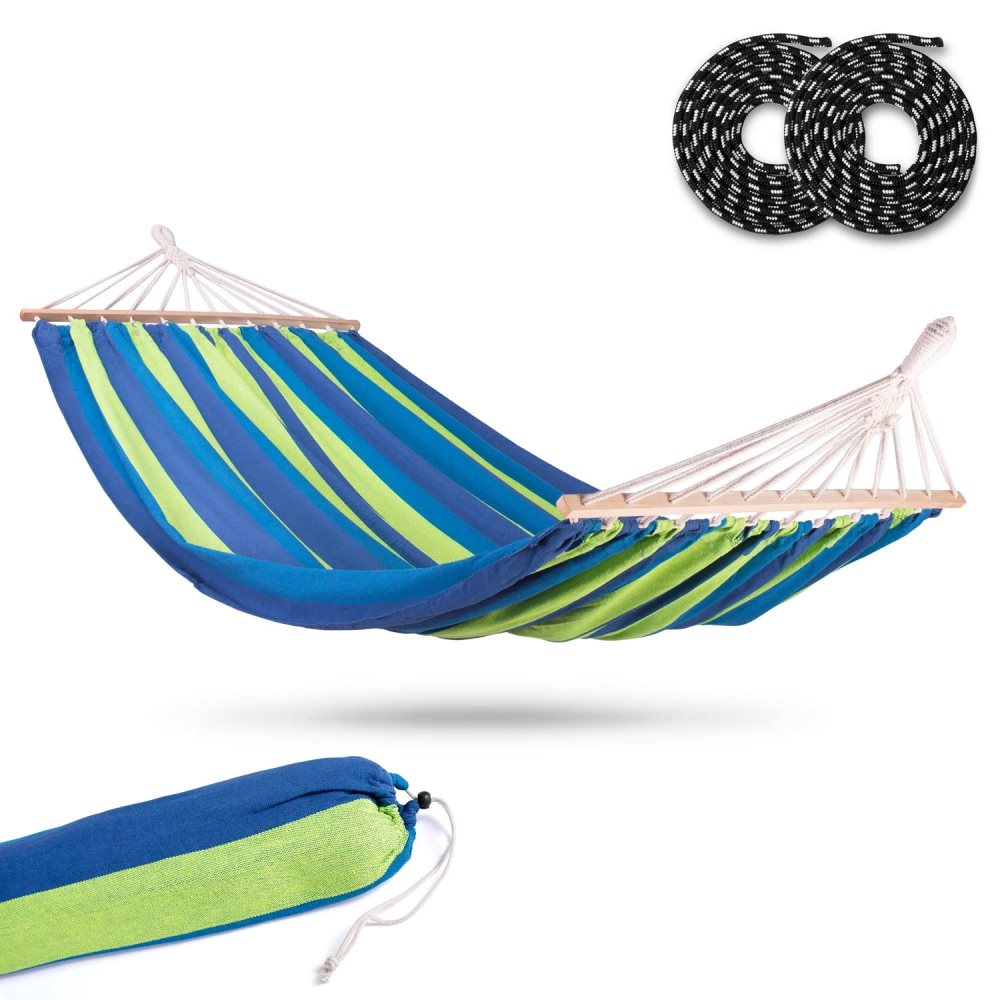Trädgårdshängmatta dubbel 220x160 - Grön och Blå med lock