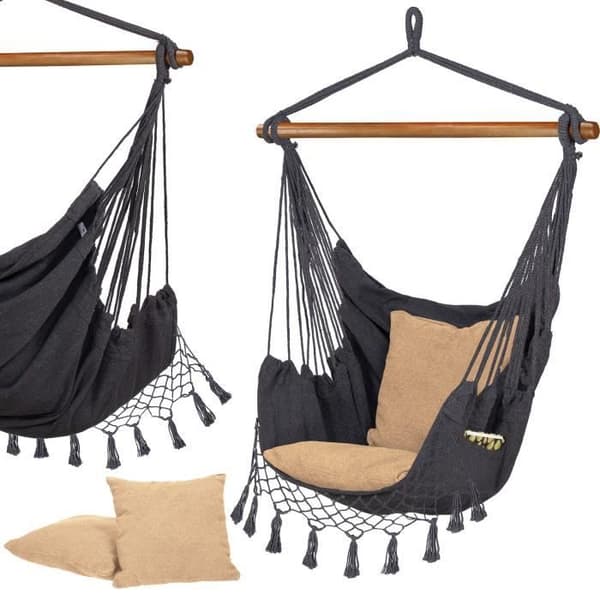 Hängmatta stol Hängande fåtölj SPRINGOS® - Beige - Sittdyna ingår - Trädgård, uteplats, fritid