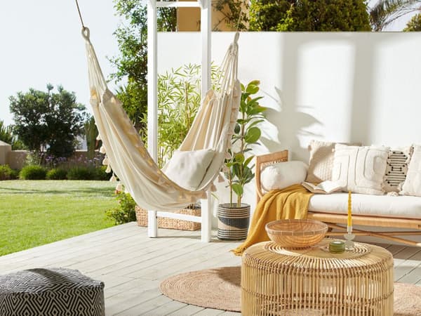Have Hængekøje Beige Bomuld Gyngestol med Kvaster Boho Stue Soveværelse Have