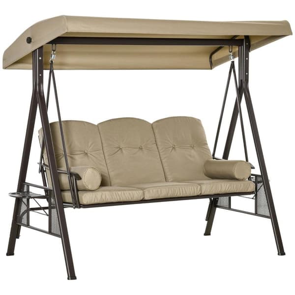 Rootz Hammock Swing - Puutarhakeinu - Keinutuoli - 3 istuttava puutarhakeinu - Katostyynyllä - Metalli/polyesteri - Khaki - 116 x 206 x 183 cm