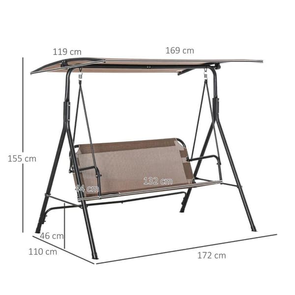 Rootz 2-sits Hängmatta - Utomhussolstol - Hollywood Switch - UV-beständig - Metallrör av hög kvalitet - Vinkeljusterbar - Brun - 172 x 110 x 155 cm