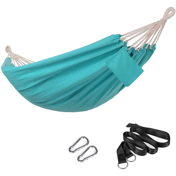 Rootz hængekøje - 2 personer - Udendørs - Transporttaske - Fastgørelsesstropper - Karabinhage - Lyseblå - Bomuld - Polyester - Turkis - 210 x 150 cm
