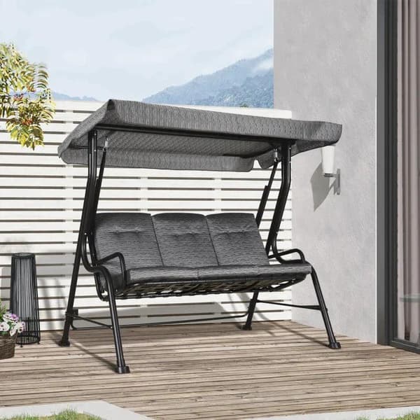 Rootz Garden Swing - Hängmattgunga - 3-sits - Justerbart solskydd - Grå - 200 x 120 x 170 cm