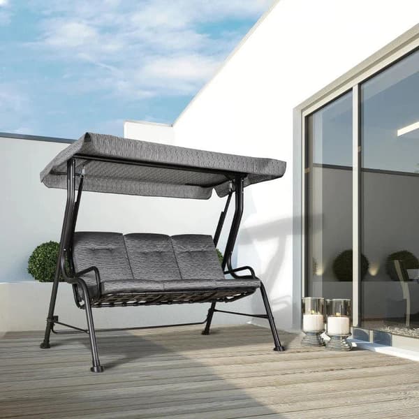 Rootz Garden Swing - Hängmattgunga - 3-sits - Justerbart solskydd - Grå - 200 x 120 x 170 cm