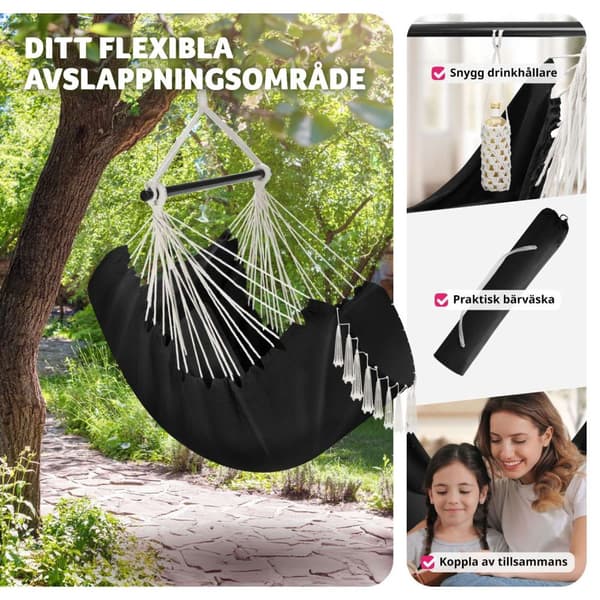 Hängstol Malika, Boho-stil, kapacitet på 150kg - svart