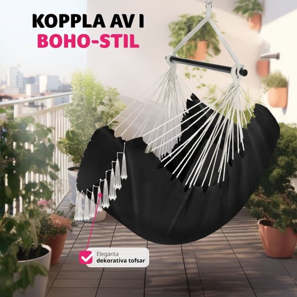 Hängstol Malika, Boho-stil, kapacitet på 150kg - svart