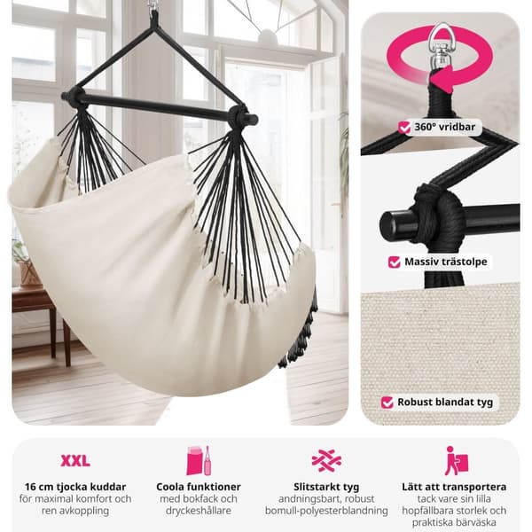 Hängstol Malika, Boho-stil, kapacitet på 150kg - beige