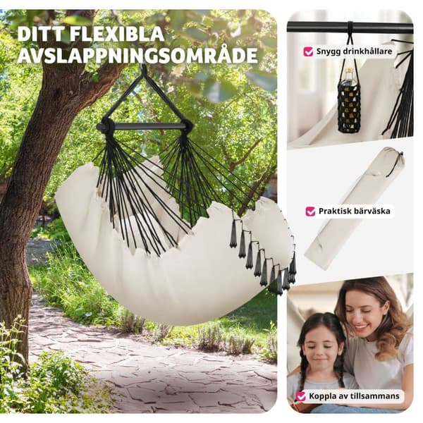 Hängstol Malika, Boho-stil, kapacitet på 150kg - beige