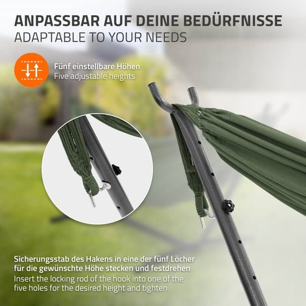 ML-Design dobbelt hængekøje med stålstel, khaki, plads til 2 personer, indendørs & udendørs, XXL hængestol med bæretaske, hængekøjestativ,