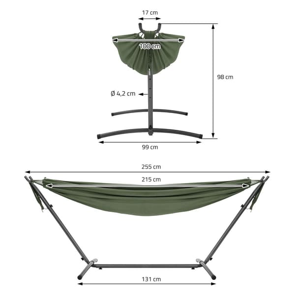 ML-Design dobbelt hængekøje med stålstel, khaki, plads til 2 personer, indendørs & udendørs, XXL hængestol med bæretaske, hængekøjestativ,