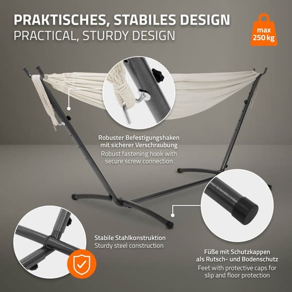 XXL-hängmatta med stålram upp till 250 kg Beige inkl. bärväska ML-Design