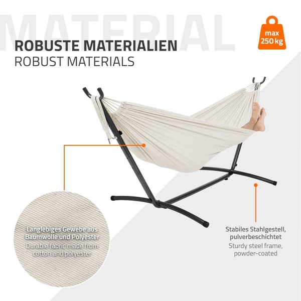 XXL-hängmatta med stålram upp till 250 kg Beige inkl. bärväska ML-Design
