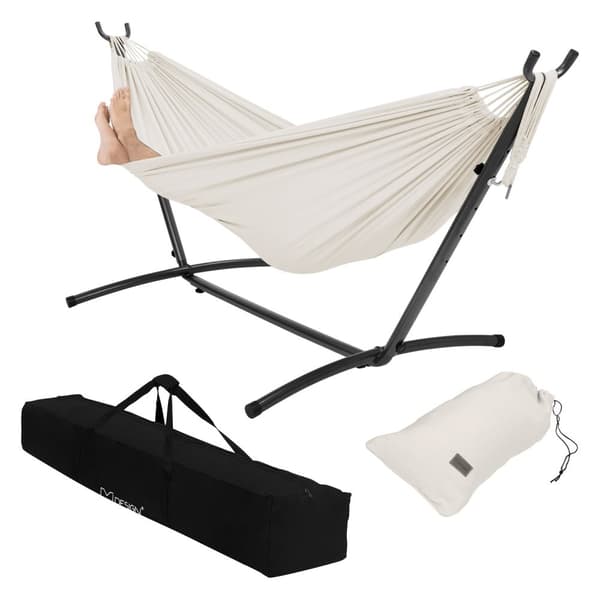 XXL-hängmatta med stålram upp till 250 kg Beige inkl. bärväska ML-Design