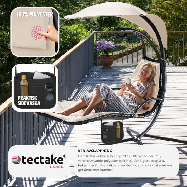 Hängmatta Elaria med soltak och sidoficka - beige