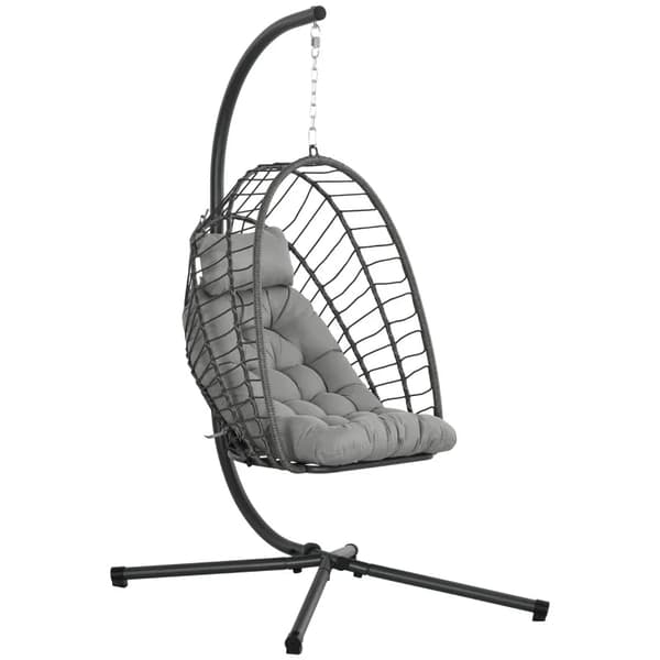 Rootz Hängmattor - Hängstolar - Wicker Lounge Chair - Väderbeständig - 1 kudde - Rotting gungstol - Bergklättringsspänne - Polyester-PP-skum - Ljusgrå