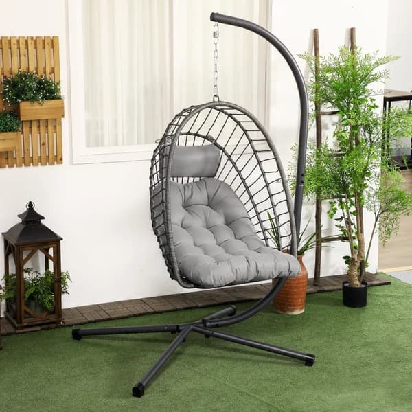 Rootz Hängmattor - Hängstolar - Wicker Lounge Chair - Väderbeständig - 1 kudde - Rotting gungstol - Bergklättringsspänne - Polyester-PP-skum - Ljusgrå