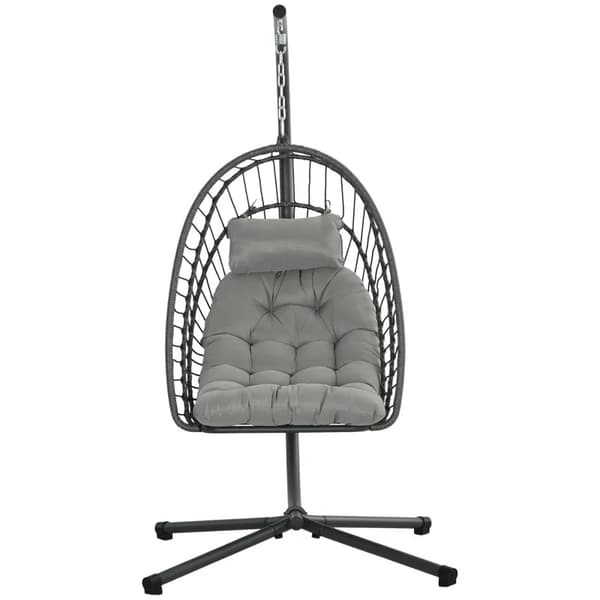 Rootz Hängmattor - Hängstolar - Wicker Lounge Chair - Väderbeständig - 1 kudde - Rotting gungstol - Bergklättringsspänne - Polyester-PP-skum - Ljusgrå