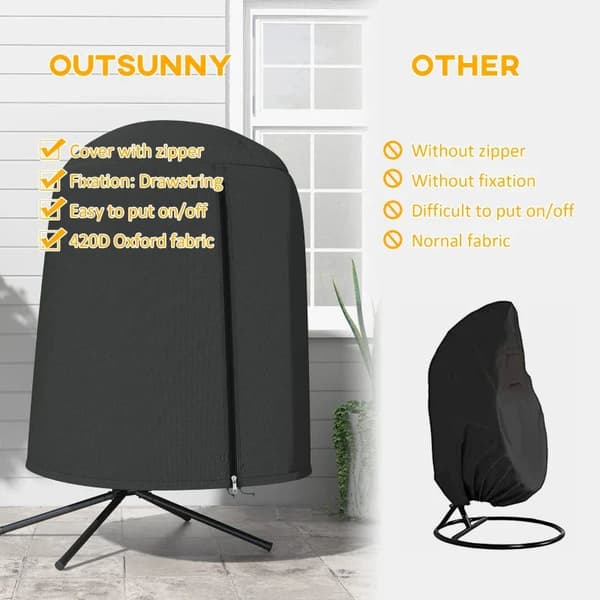 Rootz Hængestolsovertræk - Vandtæt - PU-belægning - Beskytter regn - Glat lynlås - Længere service - Mod vand - Oxford Polyester - Sort - 128 x 190 cm