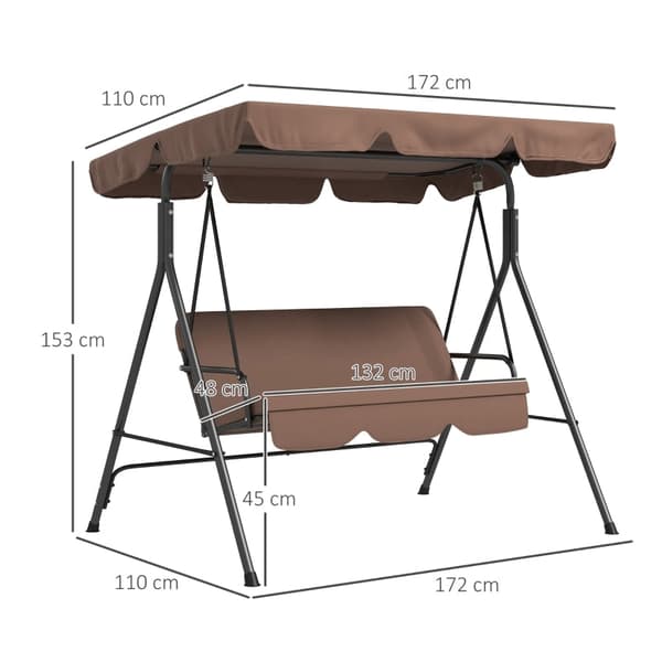 Rootz Hollywood Swing Garden Swing - 3 istuttava - Säänkestävä keinu - Säädettävä katto - 172cm x 110cm x 153cm - Ruskea