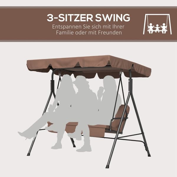 Rootz Hollywood Swing Garden Swing - 3 istuttava - Säänkestävä keinu - Säädettävä katto - 172cm x 110cm x 153cm - Ruskea