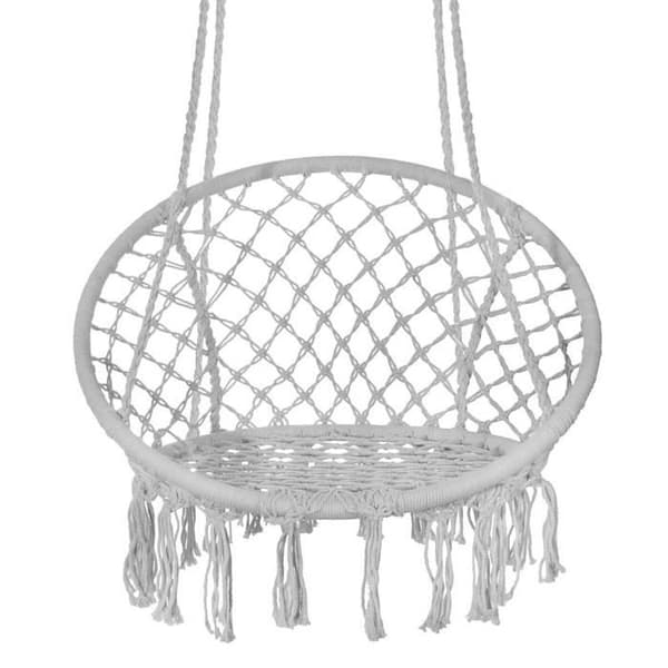 Hänggunga - SPRINGOS - Macramé design - Komfort 150 kg - Idealisk för utomhusbruk - Grå/Gul