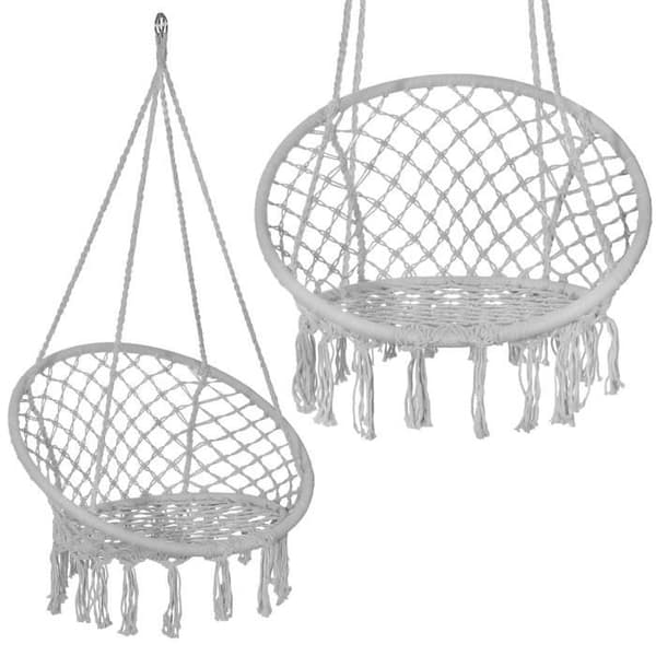 Hänggunga - SPRINGOS - Macramé design - Komfort 150 kg - Idealisk för utomhusbruk - Grå/Gul
