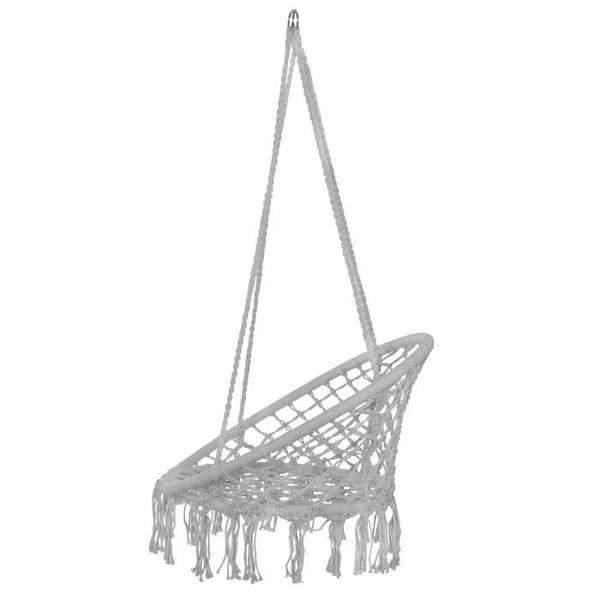 Hänggunga - SPRINGOS - Macramé design - Komfort 150 kg - Idealisk för utomhusbruk - Grå/Gul