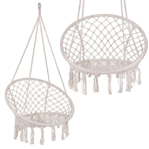 Hänggunga med bomullsfransar - SPRINGOS - Trädgård - Robust och bekväm - Makramédesign
