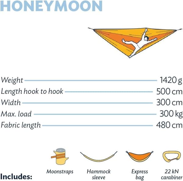 TICKET TO THE HONEYMOON HAMMOCK (ink Moonstraps 2 x Carbiner, Hammock sleeve)