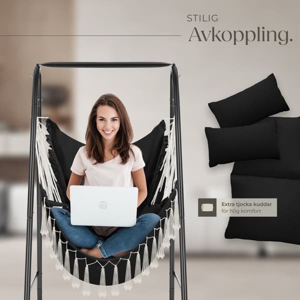 Hängstol Alison, boho-stil, bärkapacitet 160kg - svart