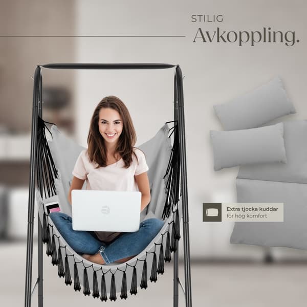 Hängstol Alison, boho-stil, bärkapacitet 160kg - grå