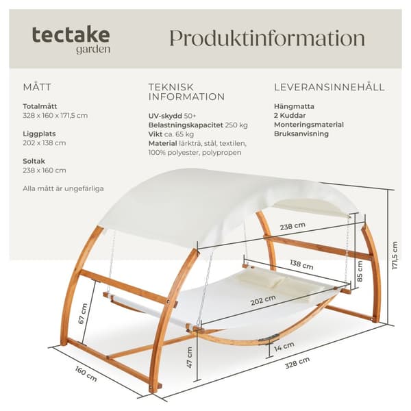 Hängmatta Locarno för 2 personer 328x160x171,5cm - teak