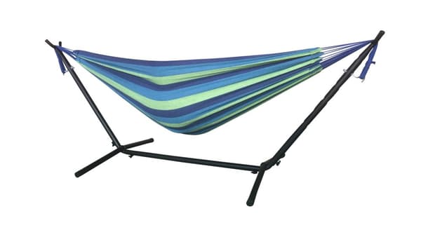 Familie hængekøje til 2, holdbar polyester-bomuld blanding, blå-grøn, 220x150cm, max belastning 150kg