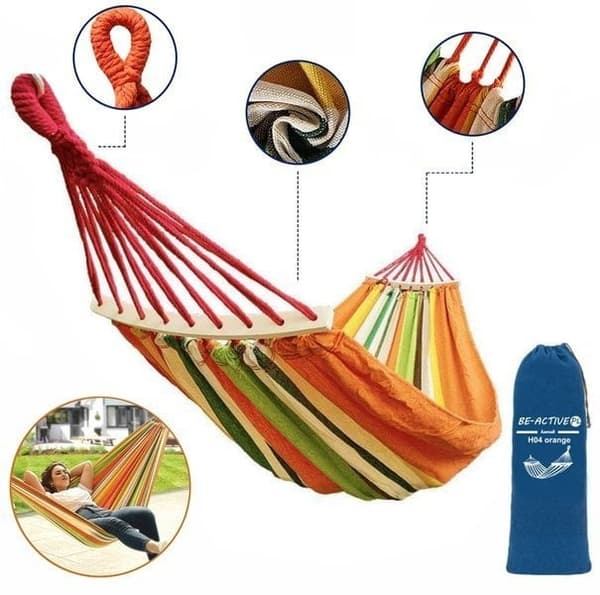 Vikingchoice Stor Orange Stribet Hængekøje med Opbevaringspose, 280x150 cm, 200 kg Kapacitet