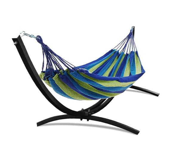 Viking Choice 12-armet stål hængemattestativ med 220x150 cm bomuldshængemat - Ideel til familier & haveelskere