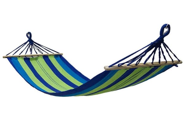 Stor komfortabel bomuldshængekøje med tværstænger, 200x80cm, bærer op til 120kg