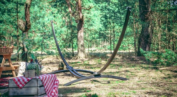 Viking Choice Bärbar Hängmatteställning med Blå-Lila Hängmatta - 220x160cm, 220kg Kapacitet - Perfekt för Campare & Äventyrare