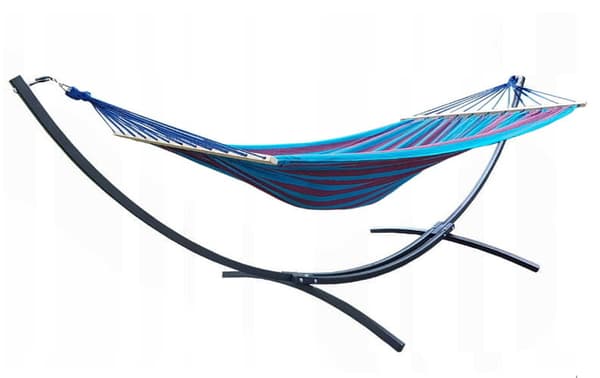 Viking Choice Bärbar Hängmatteställning med Blå-Lila Hängmatta - 220x160cm, 220kg Kapacitet - Perfekt för Campare & Äventyrare