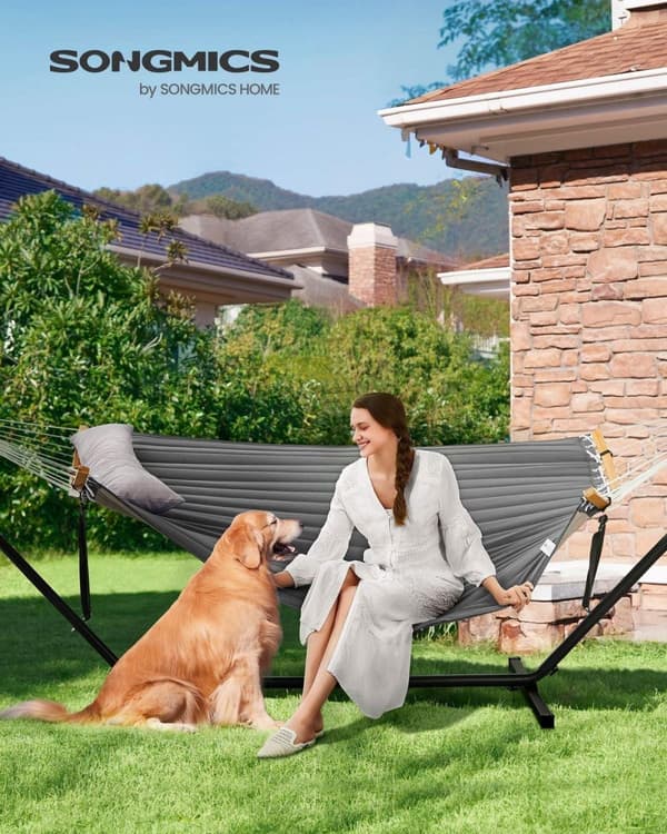 Rootz-riippumatto jalustalla - Swing Bed - Riipputuoli - Teräsrunko - Polyesterimateriaali - 400cm x 100cm x 90cm
