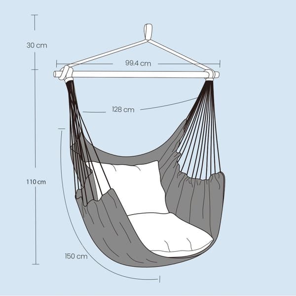 Hängande stolhängande gunga med 2 kuddar, boho-stil