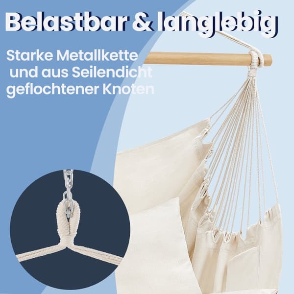 Hängande stolhängande gunga med 2 kuddar, boho-stil