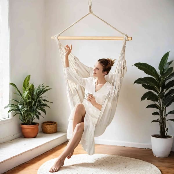 Hängande stolhängande gunga med 2 kuddar, boho-stil