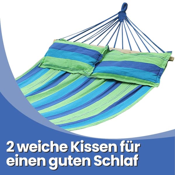 Hamming Mat 210 x 150 cm - utomhus hangmat med 2 träspridande pinnar