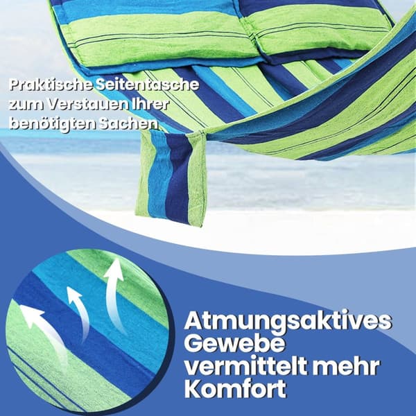 Hamming Mat 210 x 150 cm - utomhus hangmat med 2 träspridande pinnar