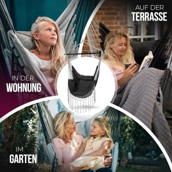 Inomhus- och utomhushängstol XXL HEIMLING Komplett paket med upphängning 3 kuddar Hängstol för e