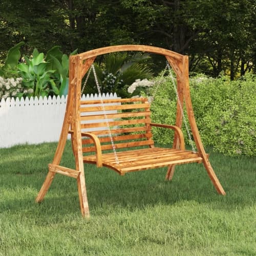 Gungbänk med massivt böjträ med teakyta 126x63x92 cm