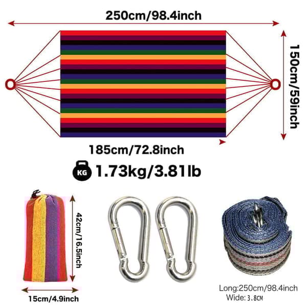 Camping Hängmatta för Utomhusbruk – 250 x 150 cm, Klarar Upp till 450 Pund, Med Två Balansstänger
