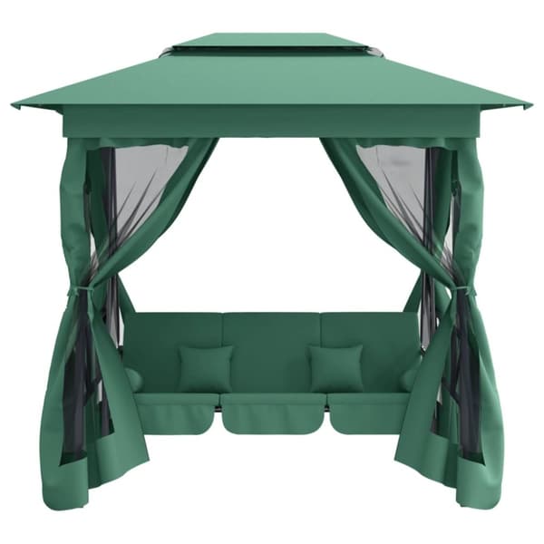 Paviljong med hammock grön tyg&stål
