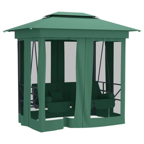 Paviljong med hammock grön tyg&stål