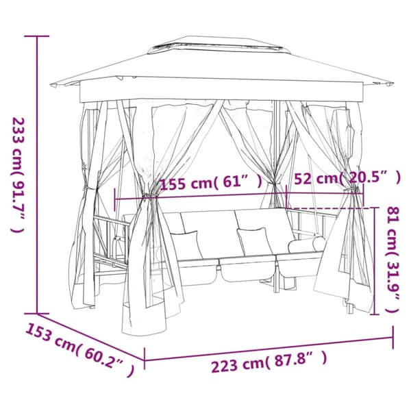 Paviljong med hammock grön tyg&stål